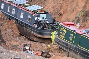 Digging is taking place in preparation for the removal of the two stranded boats.