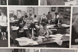The display showed how the college had changed over time