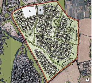 The proposed layout of a scheme that aims to provide 570 homes, as well as a new primary school and local centre. Picture: rg+p