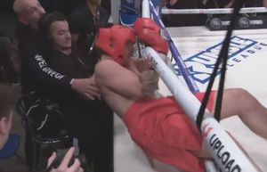 The second time Jay was pushed under the ropes during the fight