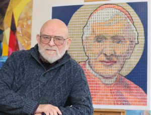 Pete Mason from Hednesford has made a portrait of Cardinal Newman out of stamps.