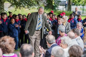 Terry Waite laying a stone at the Eisteddfod