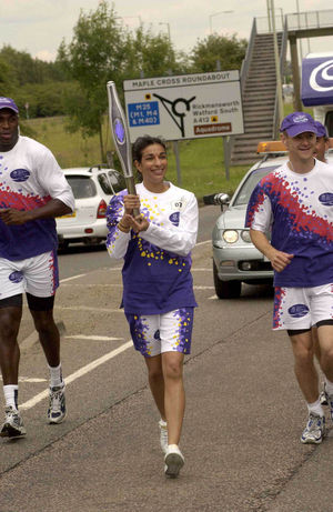 Shobna took part in The Queen's Jubilee Baton Relay for the 2002 Commonweath Games in Manchester