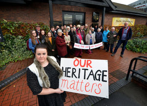 Protestors outside Walsall Leather Museum in November 2016. They are against the plans to relocate the museum to the Central Library