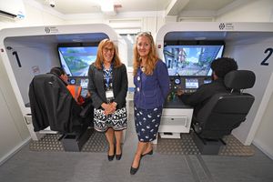 Cathy Taylor and  Claire Scrimshire at the West Midlands Metro's Wednesbury depot at the driver recruitment event