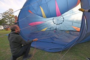 Balloons were inflated to test the wind and it was decided it was too windy to take off