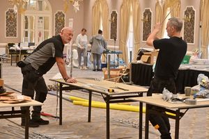 Moor Hall Hotel & Spa, Sutton Coldfield, and Britains first Christmas Tree balloon is under way at being built. Its helping to raise money for charity.