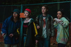 Daniel Zolghadri as CJ, Lachlan Watson as Ash, Jaeden Martell as Eli and Rachel Zegler as Laura in Y2K