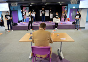 One of the groups make their pitches to the dragons