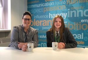 Tia with school principal Rachael Sandham