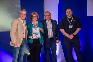 Mark and Becky White receiving their awards from Jules Hudson
and Mark Wintle, from P-Wave.