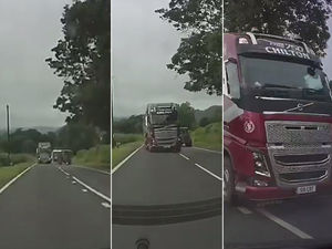 Supporting image for story: WATCH: Near miss for this learner driver as lorry overtakes tractor