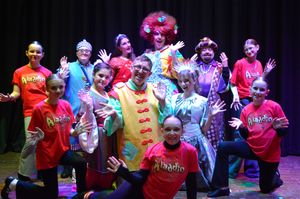 The cast of Aladdin which is being performed at Darlaston Town Hall until Saturday