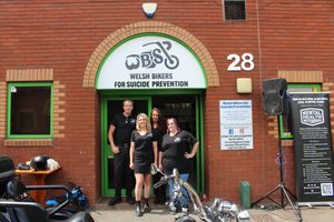 The Welsh Bikers for Suicide Prevention core team, chairman Jeff, Helen Treasurer, Pam Secretary, Josie, Social Media marketing. Image by Sophie Green 