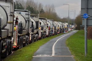 Severn Trent tankers lined up along Donnington Wood Way
