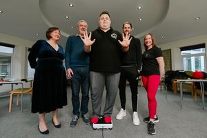 Tommy Conlon from Church Stretton steps on the scales for the first time ahead of his 10 stone weight loss journey throughout 2022 to raise money for Little Rascals and Rotary Club of Church Stretton