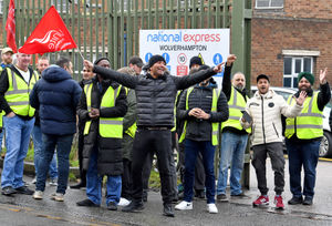 Dozens of workers are out in force on the picket line at the National Express Wolverhampton garage on Park Lane