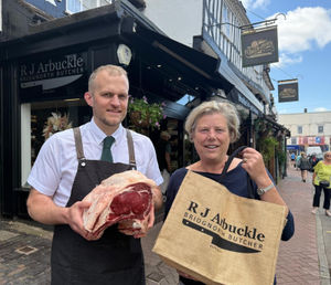 Sally Themans with Rob Arbuckle, of independent butcher Arbuckles in Bridgnorth.