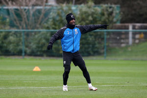 Cedric Kipre giving out instructions (Photo by Adam Fradgley/West Bromwich Albion FC via Getty Images).