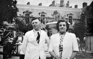 Eddie and wife Kath in Paris – where they met Elvis Presley.