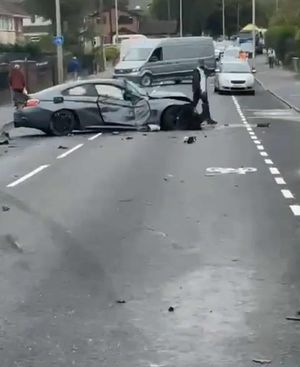 The collision left debris on the road