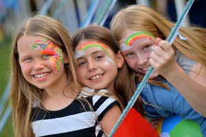 From left, Abbie Donald, Emily Wilmot, and Amelia McClelland, at the Water's Edge Festival in Newport.