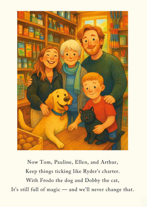 Another page shows Tom, his partner Ellen, his grandmother Pauline, Arthur, Frodo the dog and Dobby the cat