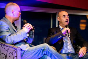 Bruce Grobbelaar on stage with host Nigel Pearson at the Cleveland Arms Sports Bar. Picture by Jamie Ricketts.