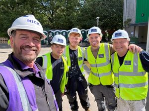 Staff from Shropshire building firm Shuker with BBC One star Nick Knowles