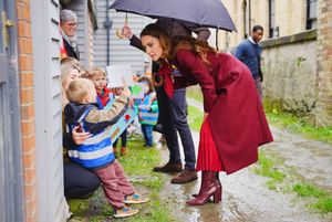The Prince and Princess of Wales meeting children during a visit to the Hanging Gardens, a space dedicated to nurturing community resilience and creativity in Llanidloes, Wales and its surrounding area, ahead of St David's Day. Photo: Ben Birchall/PA Wire