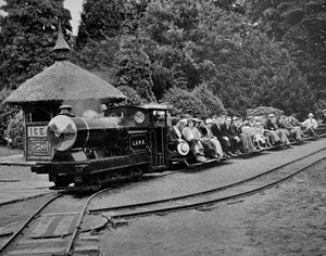 The miniature railway in action around the 1930s.