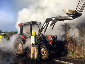 Supporting image for story: Sheep rescued as tractor fire closes Ludlow road - with pictures