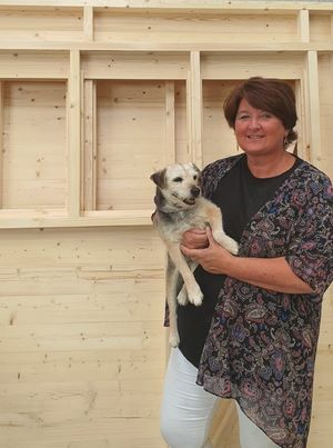 Sallyann Smith with Izzy at work