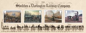 A set of four stamps, presented in a miniature sheet to mark the 200th anniversary of the opening of the Stockton and Darlington Railway, in 1825. Photo: Royal Mail/PA Wire

