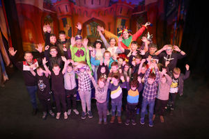 Players from AFC Bridgnorth Spartans and the cast on the stage at Theatre on the Steps