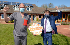 WALSALL COPYRIGHT EXPRESS&STAR TIM THURSFIELD 22/04/21.Event to celebrate Acorns Hospice, Walsall, being saved from closure..Chief exec Toby Porter and Andy Street celebrate..