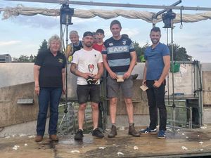 The winners in the local shearing class – 1, Mikey Lewis; 2, Meurig Rees; 3, Martyn Williams 