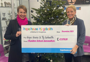 Charlton School head Sarah Barton, right, with Dawn Ball of Hope House.