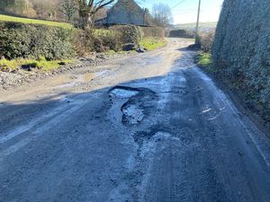 Potholes picture from Twitter by Jonathan Greatorex at Rhiwlas - near Llansilin
