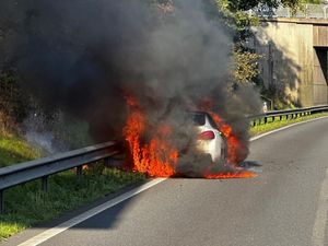 Supporting image for story: Car destroyed by fire on M6 causing long delays for motorists