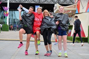 Mags Todd, Carol Austin, Penny Evans, Grace Evans from Birmingham, ran dressed as bin bags, we can only guess to protest a certain current bin issue