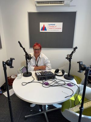 Chamber President Ruth Redgate in podcast studio.