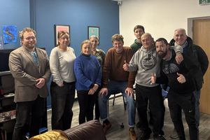 James Owen, Shropshire Council portfolio holder for Housing and Leisure, Shropshire Council Rough Sleeper Team and two residents of 70 Castle Foregate