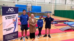 Alex Walker of Active Gym with Angela Henderson of Walsall Business Support, along with Active Gym staff Adelaide Morgan and Chris Hughes