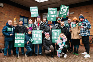 Workers at BBC Radio Shropshire on the picket line.