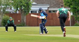 SPORT COPYRIGHT NATIONAL WORLD TIM STURGESS 01/06/25.Shropshire's NCCA Trophy quarter-final against Northumberland at Shifnal CC.  Andre Bradford caught out.