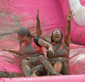 Laura Mitchell and Gemma Anderson from Telford who took on the Pretty Muddy course at Weston Park.