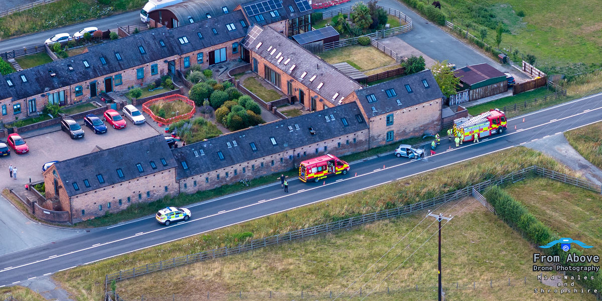 Major stretch of A483 closed after car hit building on outskirts of Welshpool