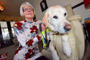Blind pensioner Elizabeth Smith with her guide dog
