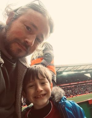 Thomas and dad Richard in March 2020 when Covid stopped him being mascot